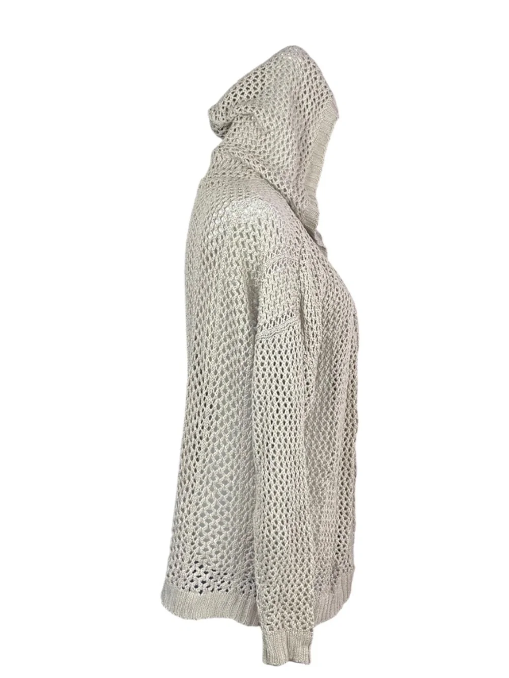 Open Knit Hooded Cardigan S Taupe Lagenlook Boho Bohemian Long Sleeve Open Front